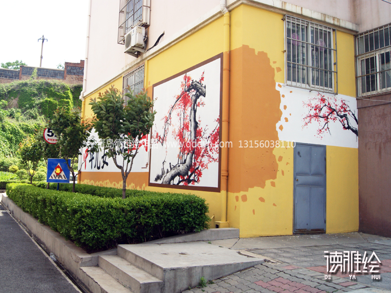 文化墙彩绘-青岛同盛源小区文化墙彩绘-梅花