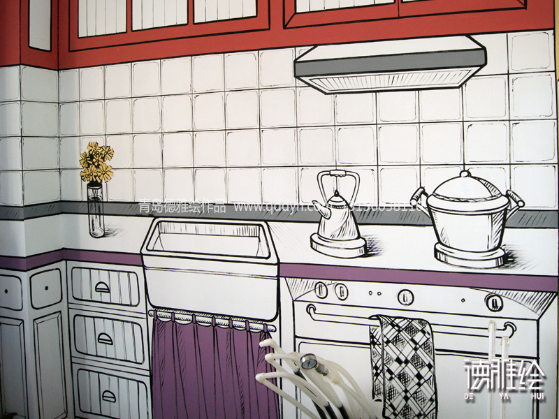 样板间彩绘-青岛保利香雪山洋房样板间彩绘-厨房