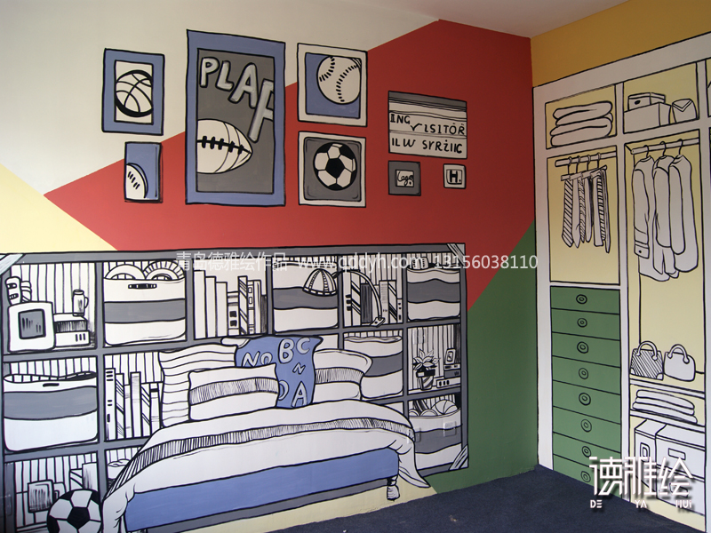 样板间彩绘-青岛保利香雪山洋房样板间彩绘-卧室
