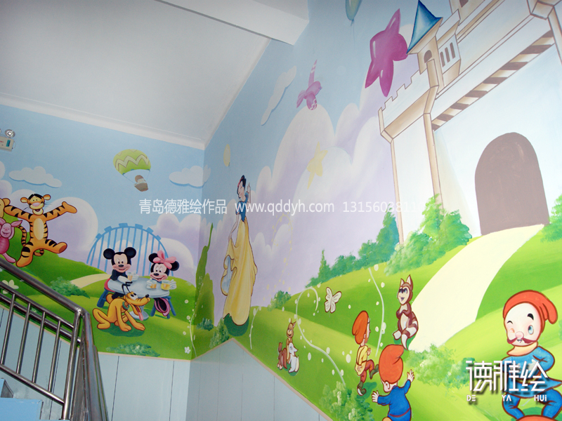 幼儿园彩绘-青岛市卫生局幼儿园墙绘