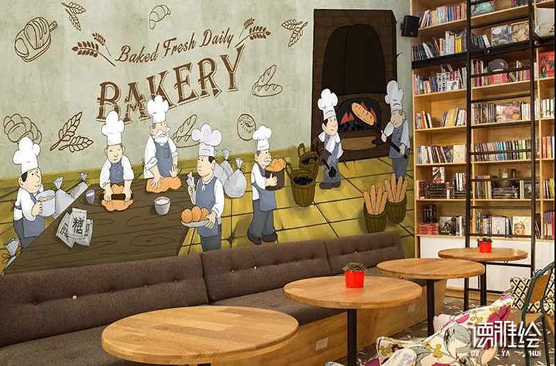 手绘墙-面包店手绘墙设计效果图