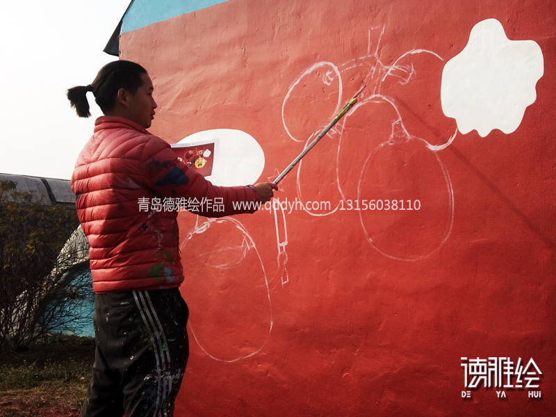 文化墙彩绘-青岛胶北和睦屯蔬果采摘园手绘-画师在起形